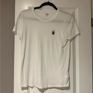 White T-Shirt with Iced Coffee Patch